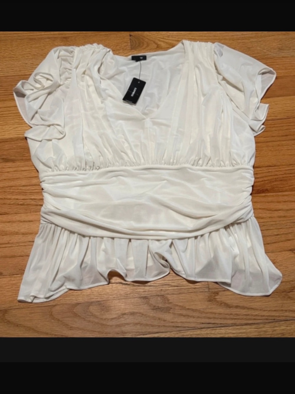 Express Cream V-Neck Ruched Peplum Blouse